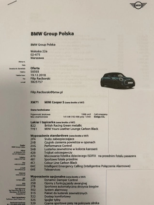 MINI Cooper S cena 71900 przebieg: 85000, rok produkcji 2016 z Warszawa małe 326